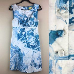 Anthropologie Maeve Blue Watercolor Marbled Sleeveless Dress, Size 6